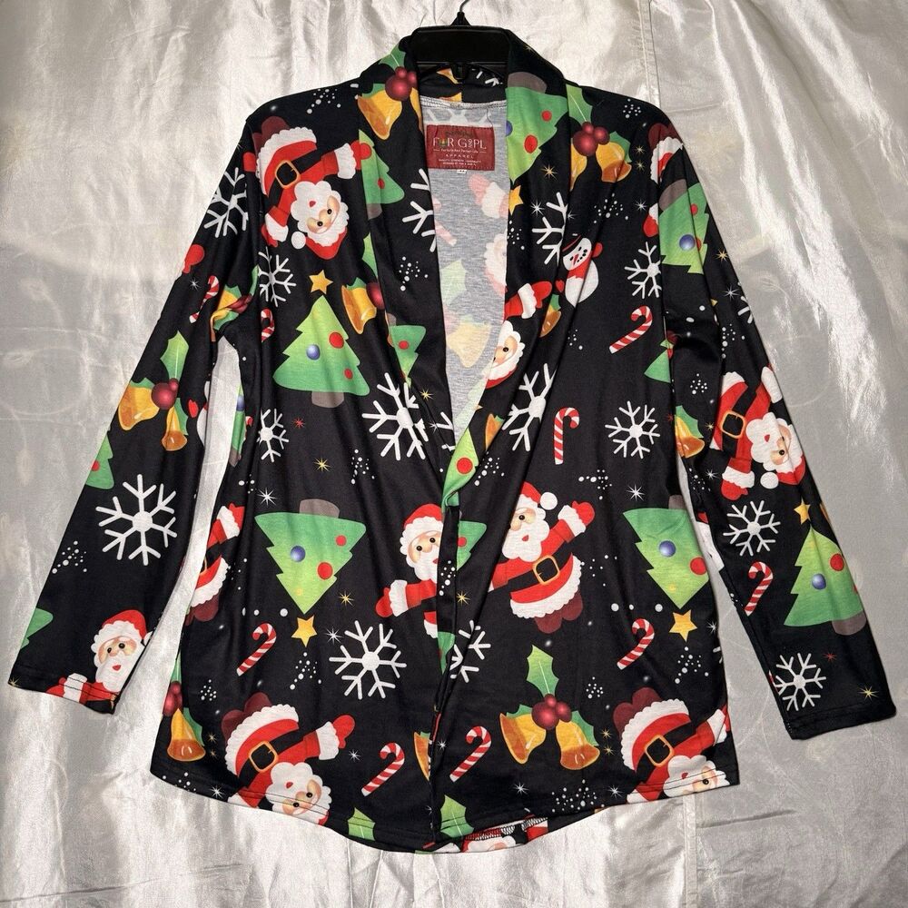 For G and PL Festive Christmas Cardigan Black Women’s Size Medium With Pockets